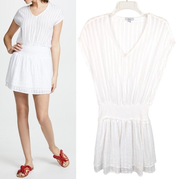 RAILS White Shadow Stripe Tonal V-Neck Smocked Waist Mini Dress Size M NWOT - Picture 1 of 13